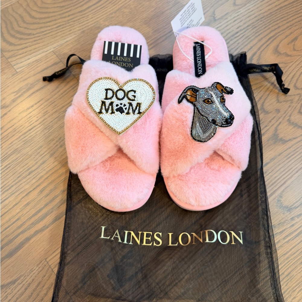 Wolf & Badger Laines London Pink Fuzzy Sighthound Dog Mom Slippers - Medium 7-8 - Picture 7 of 8